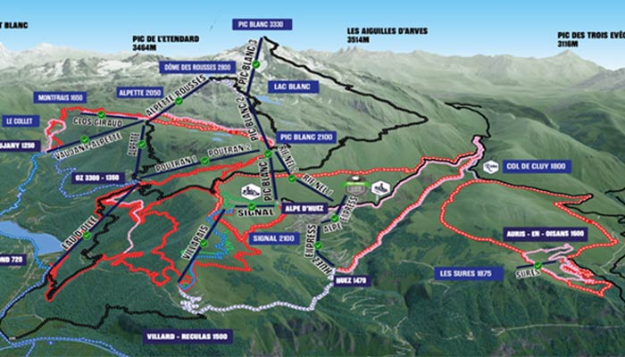 Plan des pistes et remontées été Espace Alpe d'Huez