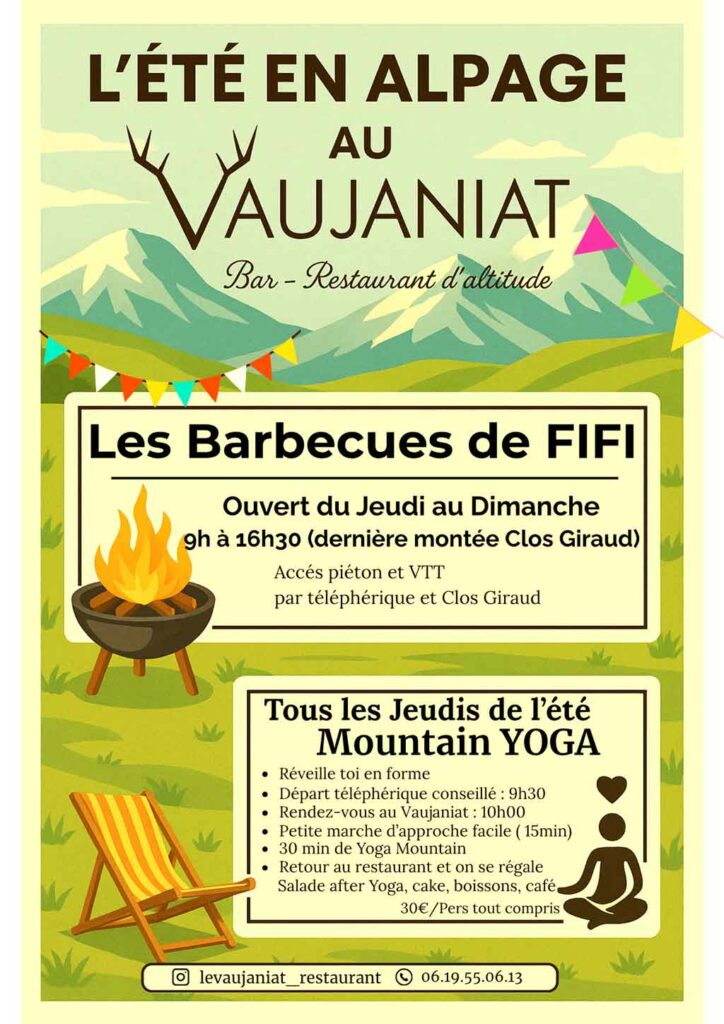 Le Vaujaniat : bar et restaurant d'altitude : barbecue, yoga,