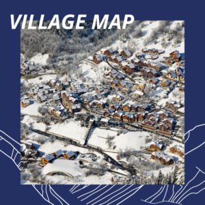 Vaujany's village in winter, with swow view from above